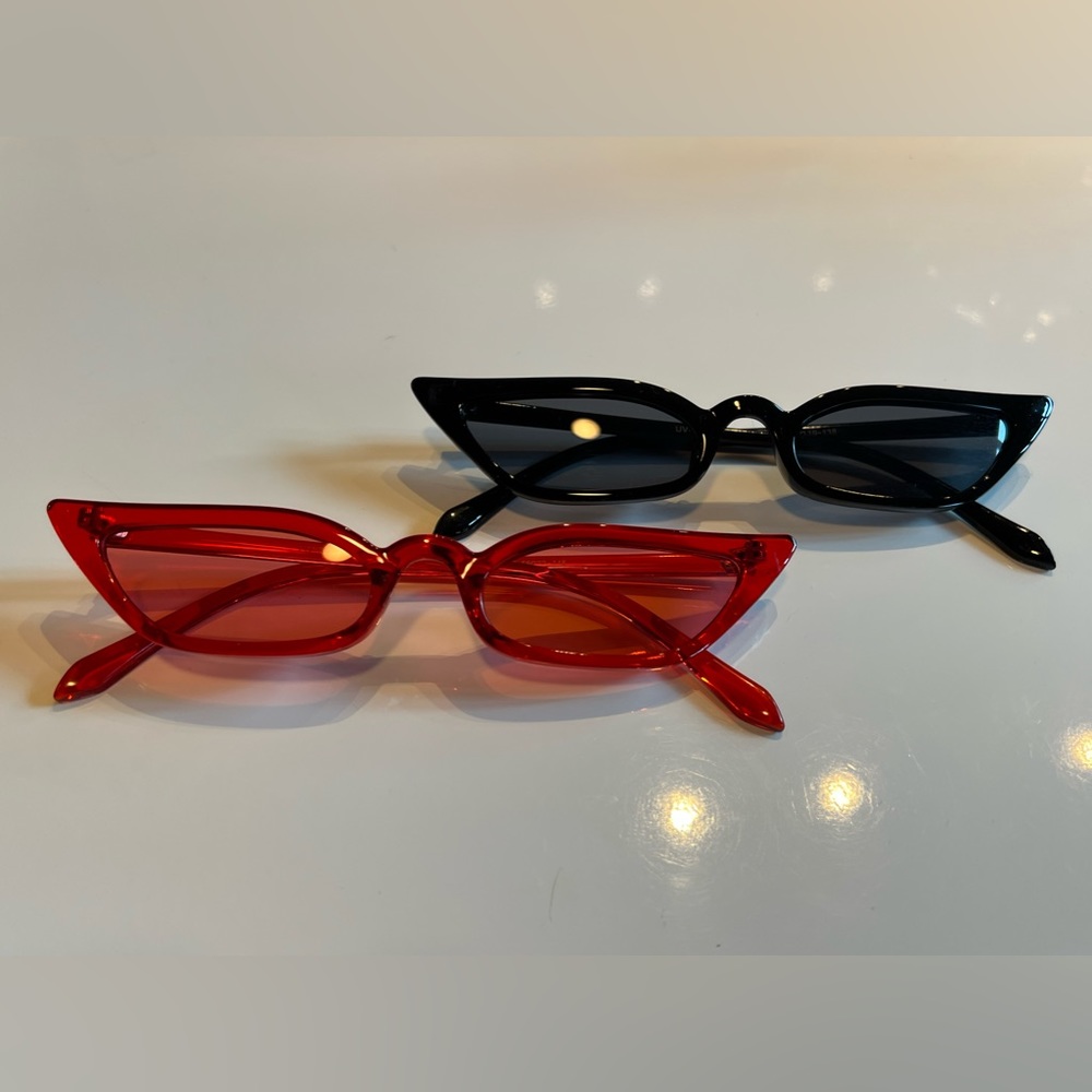 NWOT. Small cat eye acetate sunglasses. Sold as a pair. Black & Red.